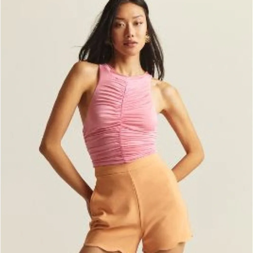 NWT XS REVERSIBLE Pilcro Anthropologie Ruched Tank Top Keyhole Pink Orange Women - Picture 2 of 5